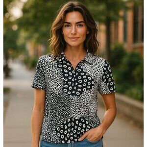 BirdeeSport Australia Black White Animal Print Top Sz XL Golf Tennis Pickleball